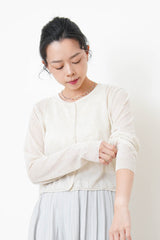 Oatmeal linen summer cardigan in crop cut