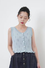 Buttons knit vest in ruffle fringe