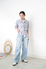 Grey blue smooth light shirt w/ straps