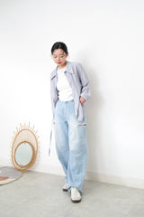 Light blue wide leg jean w/ stitching details
