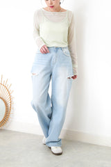 Light blue wide leg jean w/ stitching details