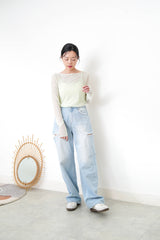 Light blue wide leg jean w/ stitching details