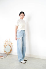 Light blue wide leg jean w/ stitching details