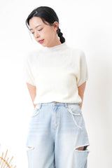 Ivory stand collar knit top