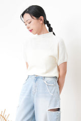 Ivory stand collar knit top