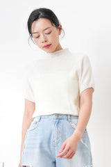 Ivory stand collar knit top