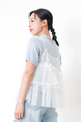 Baby blue blue stand collar knit top