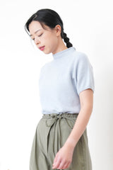 Baby blue blue stand collar knit top