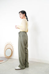 Arm green wide leg stipes trousers w/ waist straps