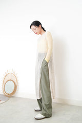 Arm green wide leg stipes trousers w/ waist straps