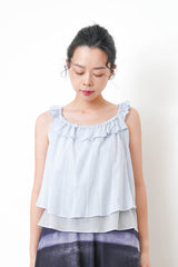 Blue ruffle collar vest in mesh layering