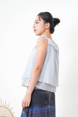 Blue ruffle collar vest in mesh layering