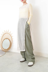 Arm green wide leg stipes trousers w/ waist straps