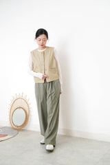 Arm green wide leg stipes trousers w/ waist straps