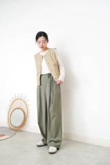 Arm green wide leg stipes trousers w/ waist straps