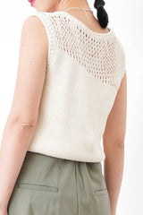 Ivory crochet knit vest w/ asy cut