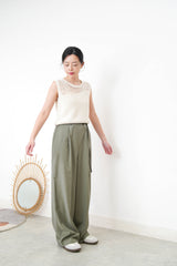 Ivory crochet knit vest w/ asy cut