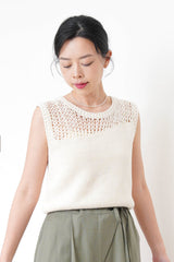 Ivory crochet knit vest w/ asy cut