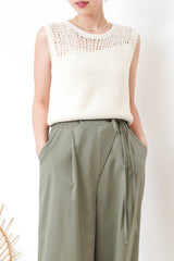 Ivory crochet knit vest w/ asy cut
