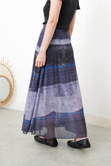 Blue elastic waist skirt in painting print