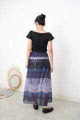 Blue elastic waist skirt in painting print