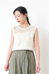 Ivory crochet knit vest w/ asy cut