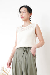Ivory crochet knit vest w/ asy cut