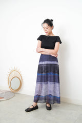 Blue elastic waist skirt in painting print
