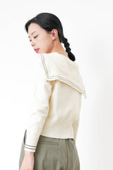 Ivory knit top in sailor collar