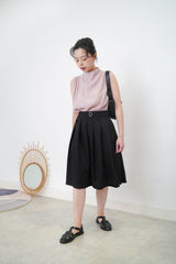 Pink high neck blouse in pleats shoulders