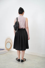 Pink high neck blouse in pleats shoulders