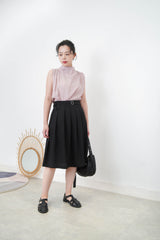 Pink high neck blouse in pleats shoulders