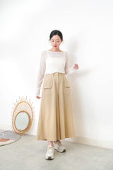 Camel wide leg palazzo w/ pocket buttons