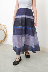 Blue elastic waist skirt in painting print