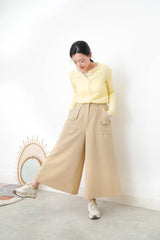 Camel wide leg palazzo w/ pocket buttons