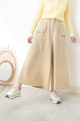 Camel wide leg palazzo w/ pocket buttons