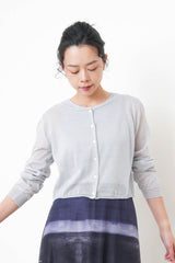 Grey blue linen summer cardigan in crop cut