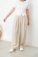 Beige smooth trousers w/ waist strings