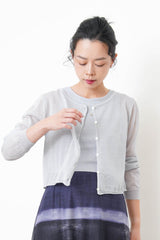 Grey blue linen summer cardigan in crop cut