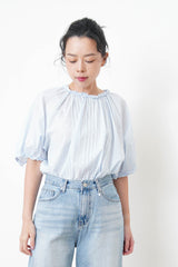 Blue pleats blouse in ruffle fringe