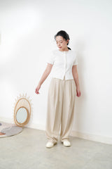 Beige smooth trousers w/ waist strings