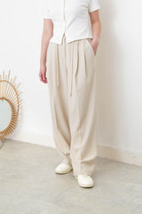Beige smooth trousers w/ waist strings