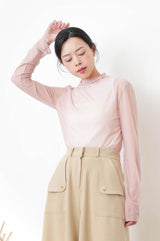 Pink soft sheer top in stand collar