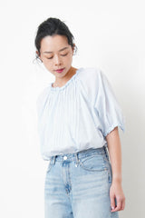 Blue pleats blouse in ruffle fringe