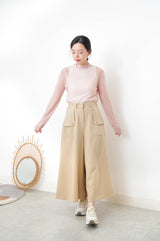 Camel wide leg palazzo w/ pocket buttons