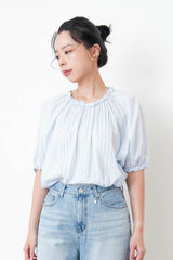 Blue pleats blouse in ruffle fringe