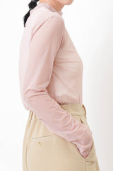 Pink soft sheer top in stand collar