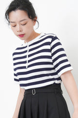 Navy Stripes top w/ waved fringe