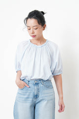 Blue pleats blouse in ruffle fringe