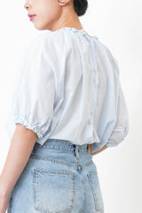 Blue pleats blouse in ruffle fringe